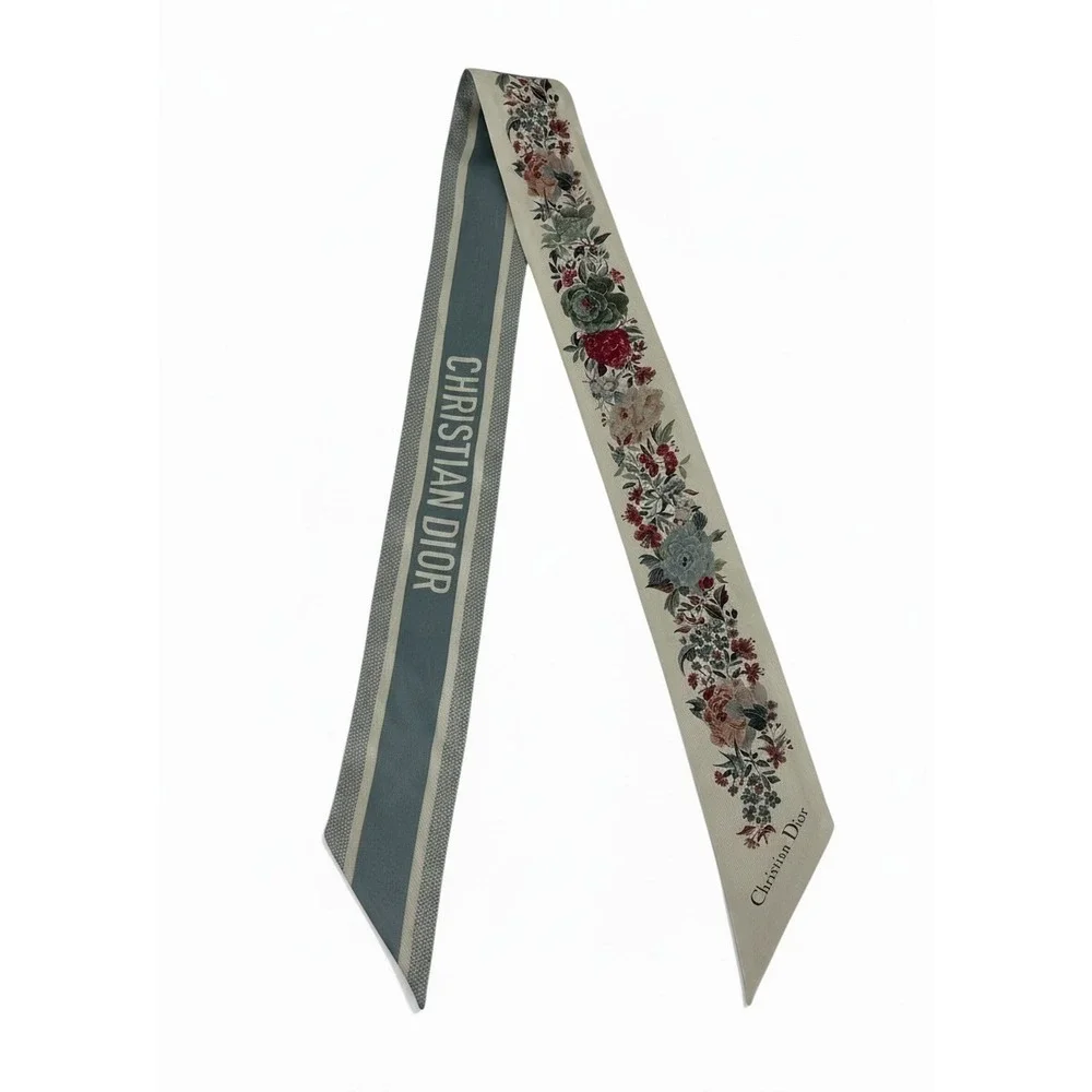 Christian Dior Toile de Jouy‎ Floral Silk Mitzah Scarf Beige Multicolor